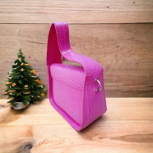 Zincirli Kroko Desenli Mini El ve Omuz Çantası