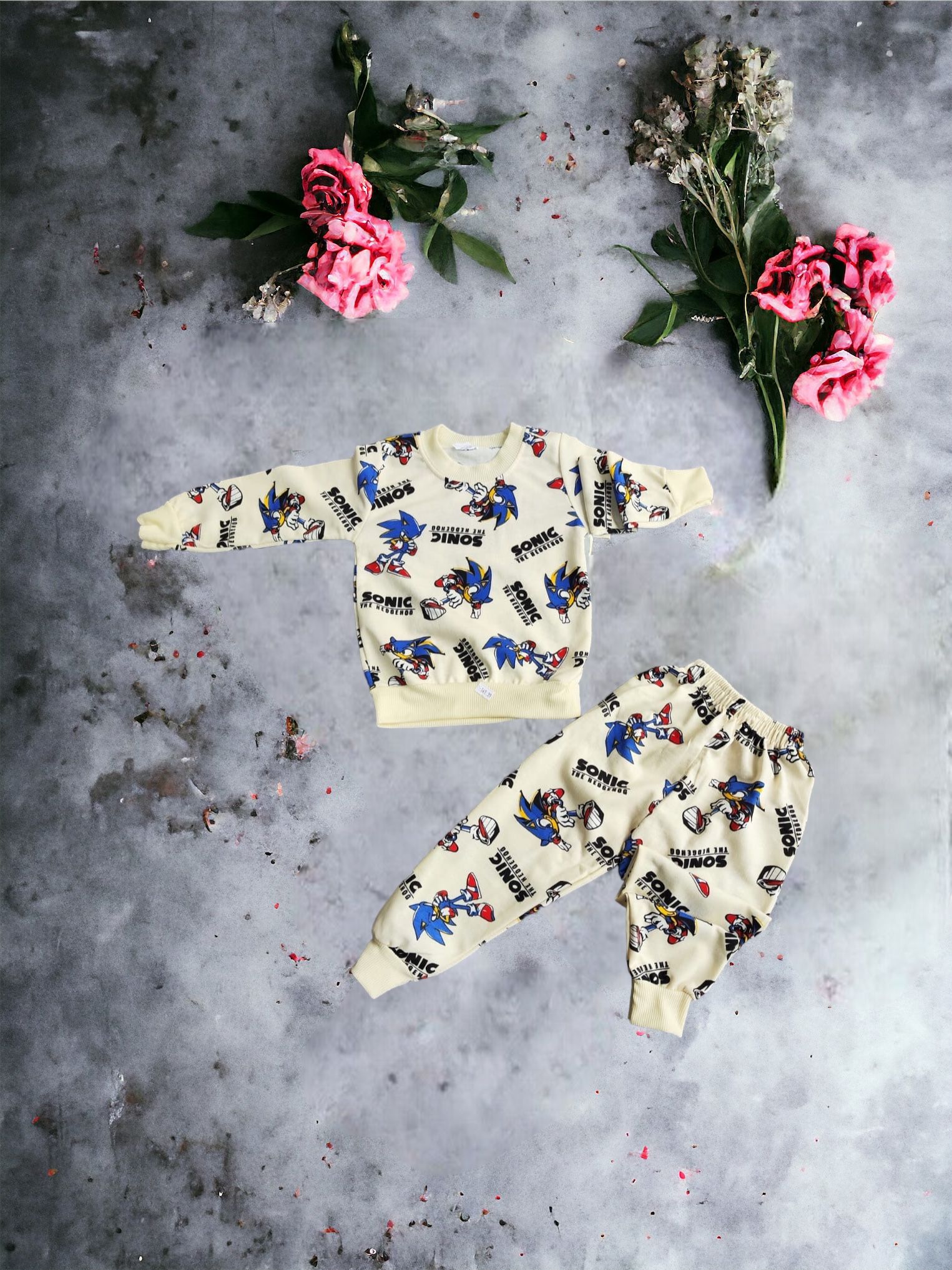 Dijital Karakter Baskili Cepsiz Pijama Takimlar ( Sonic )