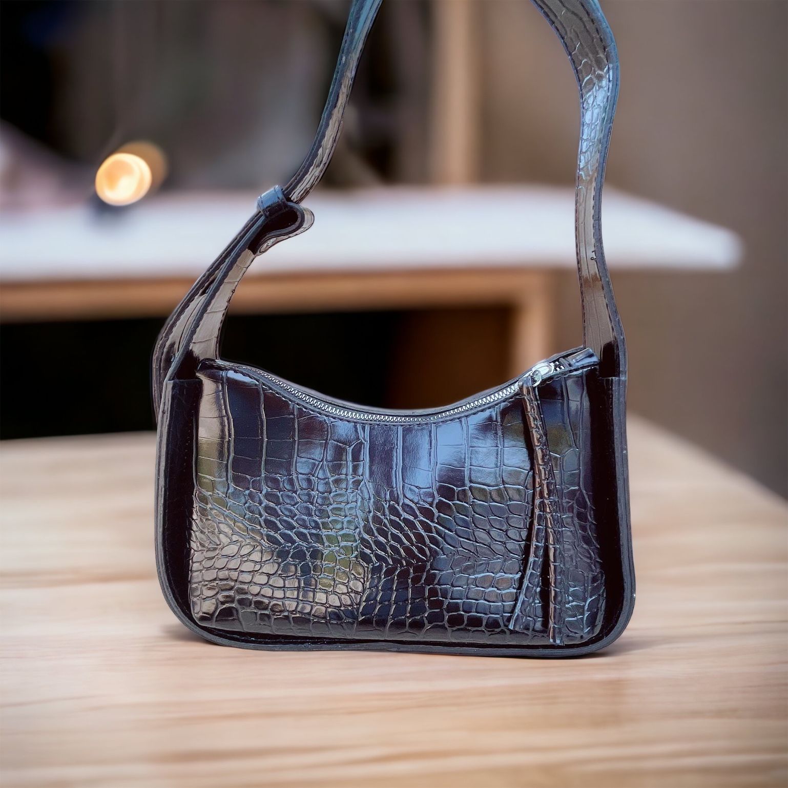 Kroko Desenli Baget Model El ve Omuz Çantası